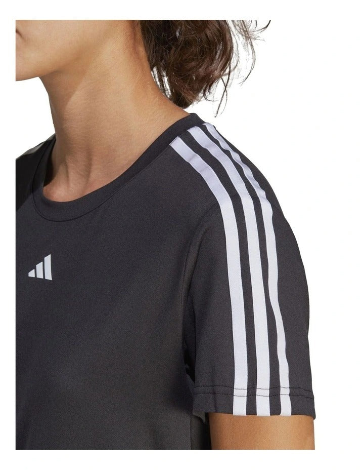 Adidas AEROREADY Train Essentials 3-Stripes T-Shirt in black and white recycled polyester with FreeLift design