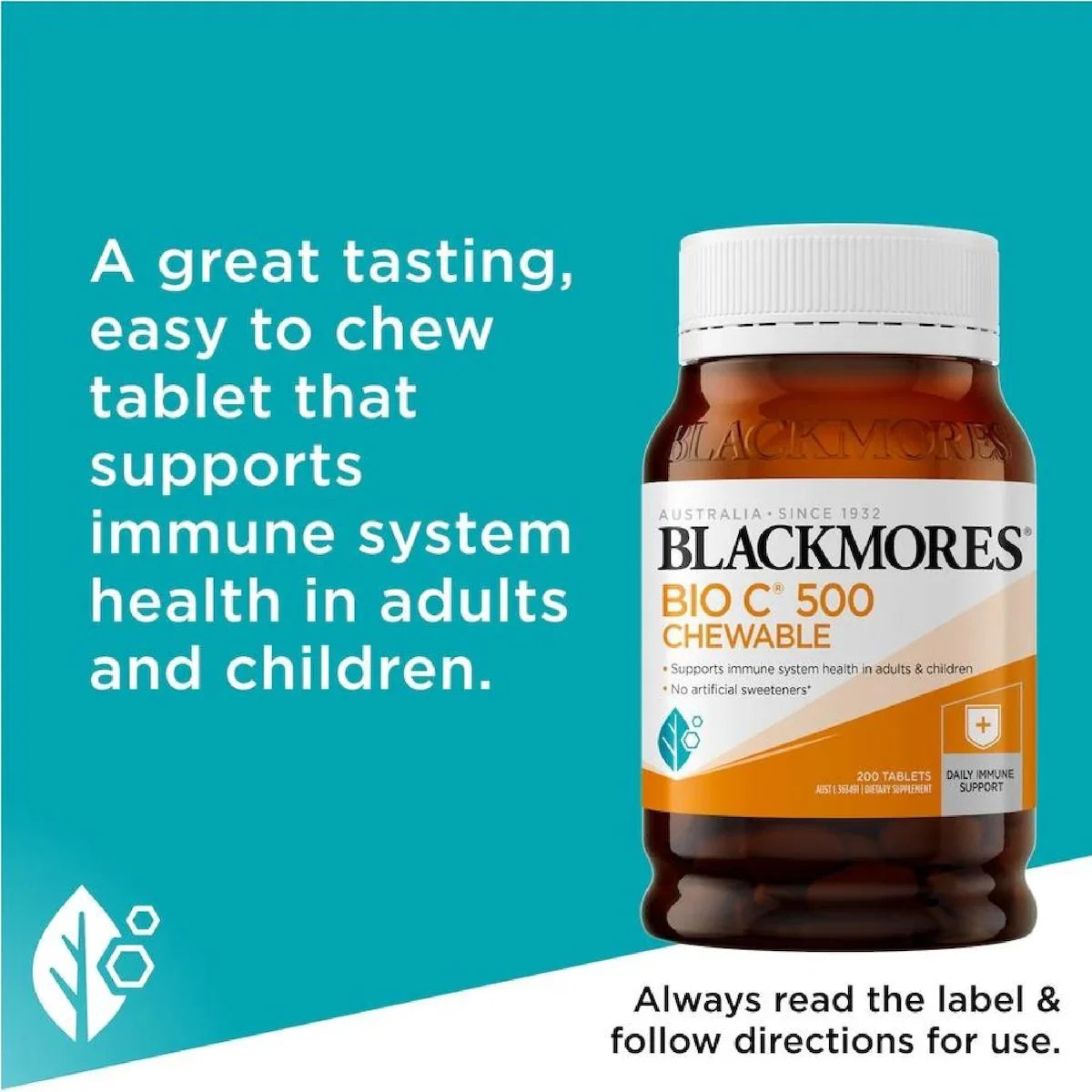 Blackmores Bio C Chewable 500mg 200 Tablets, view 5