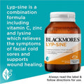 Blackmores Lyp-Sine 100 Tablets for cold sore treatment, immune support, and skin health.