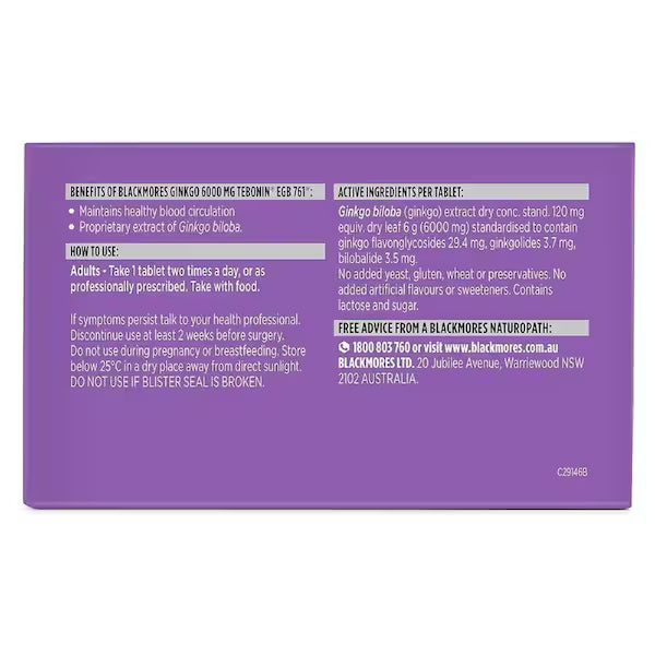 Blackmores Ginkgo 6000mg Tebonin Egb 761 - 30 Tablets, view 3