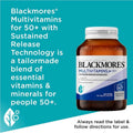 Blackmores Sustained Release Multivitamins for 50+ 90 Tablets bottle with a clear label showcasing a premium multivitamin supplement designed to support health and vitality for individuals aged 50 and over.