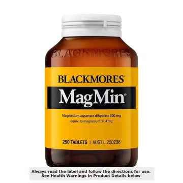 Blackmores MagMin 500mg 250 Tablets – Magnesium supplement bottle for muscle function and relaxation