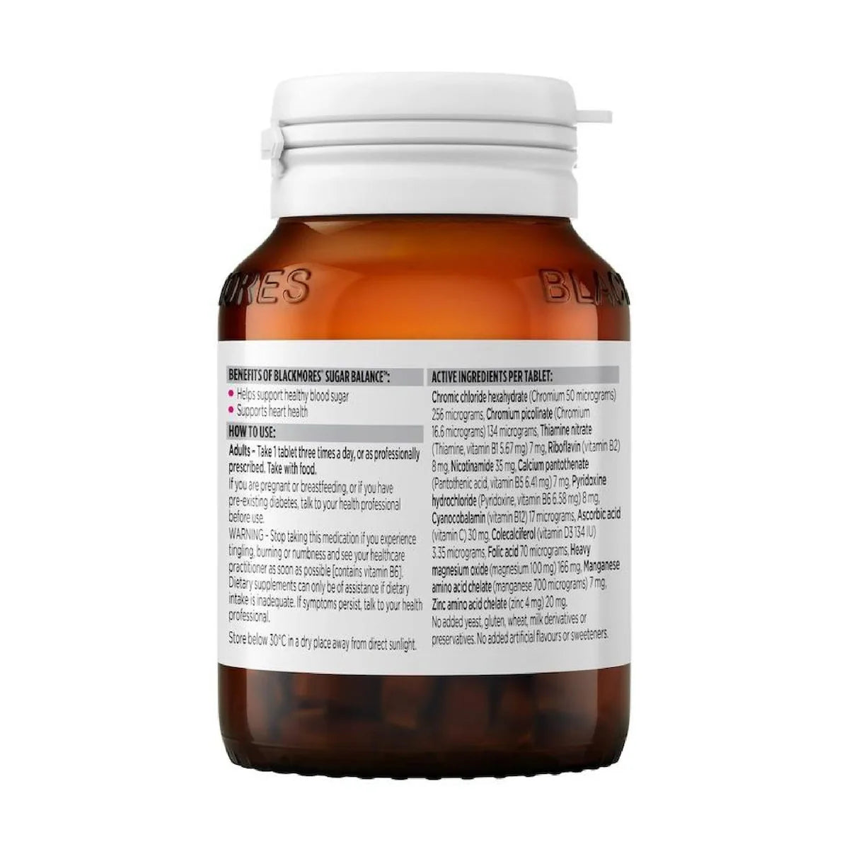Blackmores Sugar Balance 90 Tablets bottle, promoting healthy blood sugar levels and supporting overall metabolic health.
