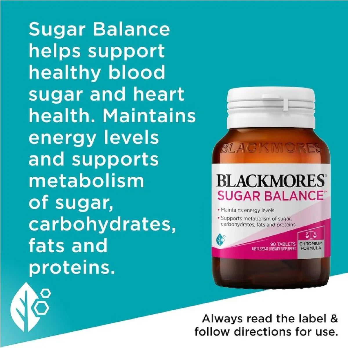 Blackmores Sugar Balance 90 Tablets bottle, promoting healthy blood sugar levels and supporting overall metabolic health.
