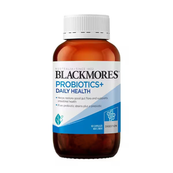 Blackmores Probiotics + Daily Health 90 Capsules - A bottle containing 90 capsules of daily probiotics designed to support digestive health and immune function.