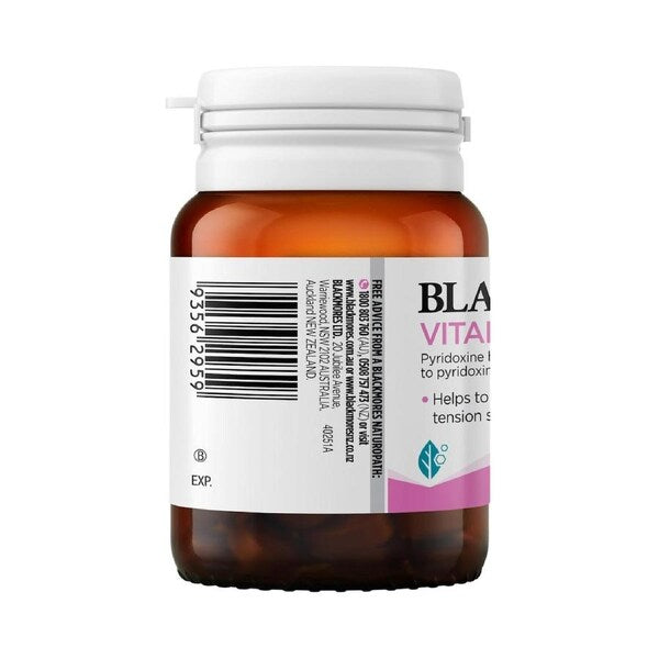 Blackmores Vitamin B6 100mg 40 Tablets bottle for energy, immune support, and overall wellness.