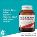 Blackmores Bio Magnesium 100 Tablets packaging with a clean, simple design showcasing the product details, highlighting the 100 tablets for magnesium supplementation.