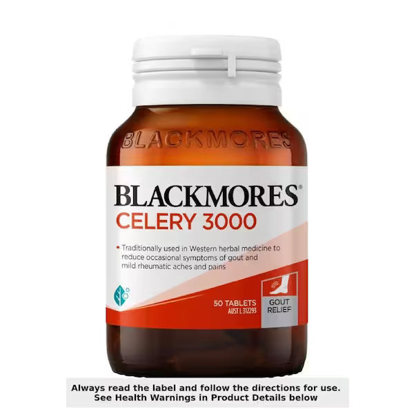 Blackmores Celery 3000 50 Tablets - Natural supplement for joint and digestive health, featuring 3000mg celery extract per tablet.