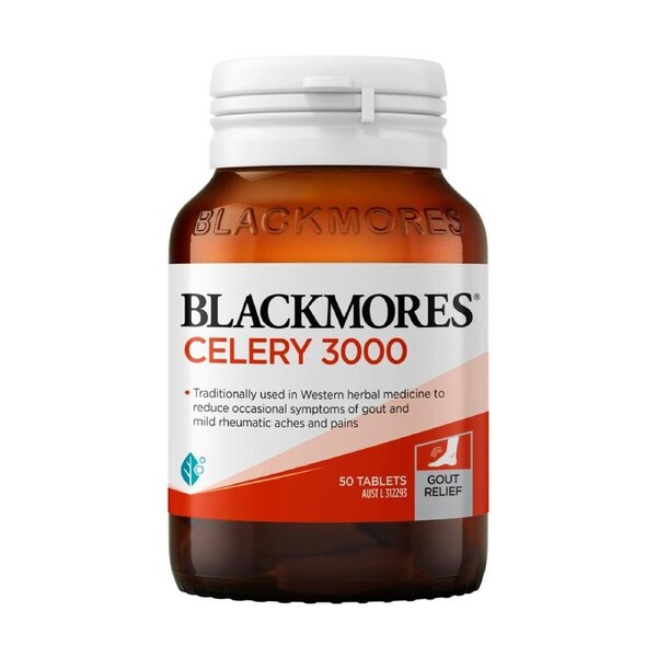 Blackmores Celery 3000 50 Tablets - Natural supplement for joint and digestive health, featuring 3000mg celery extract per tablet.