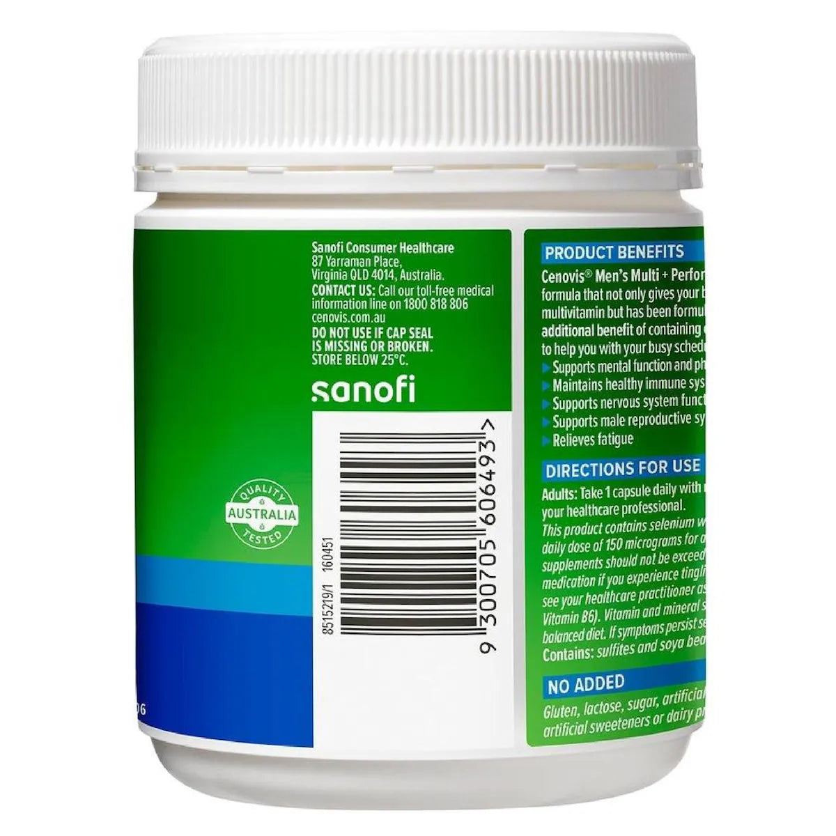 Cenovis Men's Multi+ Performance 150 Capsules bottle – premium multivitamin supplement designed to support energy, stamina, muscle function, and overall men's health.