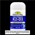 Nature’s Way Vitamin K2 + D3 30 Capsules bottle on white background, supporting bone health and immune system, natural supplement.