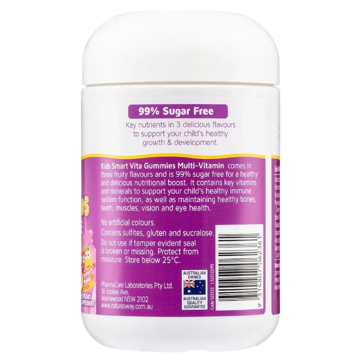 Nature’s Way Kids Smart Vita Gummies 99% Sugar Free Multivitamin Trio Flavour 150 pack bottle with colorful kids vitamins for daily health support.