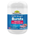 Natures Way Kids Smart Omega 3 Fish Oil Bursts Trio 180 Chewable Capsules – children’s dietary supplement with omega-3 DHA for brain and eye health, fruity flavored chewable capsules in a family-size pack.