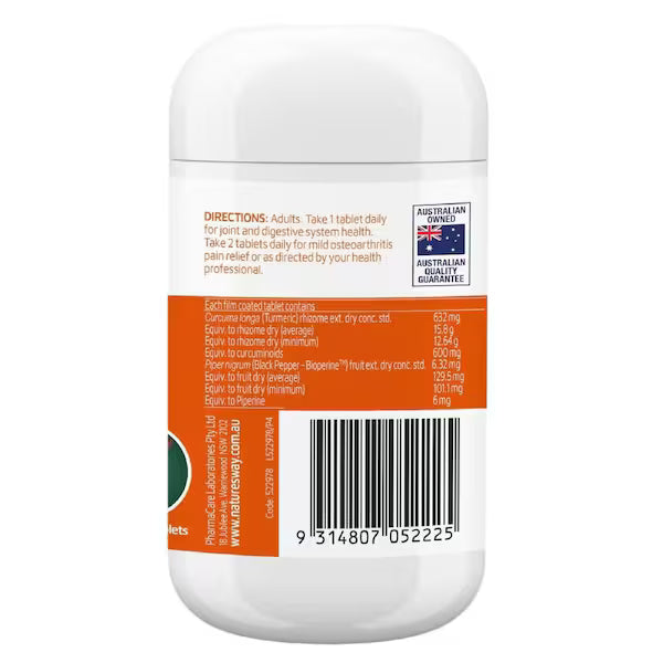 Natures Way Activated Curcumin Clinical Strength 90 Tablets bottle featuring turmeric root design, natural health supplement for inflammation and joint support.