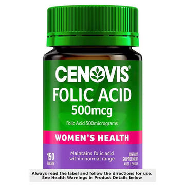 Cenovis Folic Acid 500mcg 150 Tablets bottle — dietary supplement supporting healthy cell growth and pregnancy health