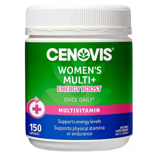Cenovis Women's Multi+ Energy Boost 150 Capsules – daily multivitamin supplement for women supporting energy, vitality, and overall wellbeing.