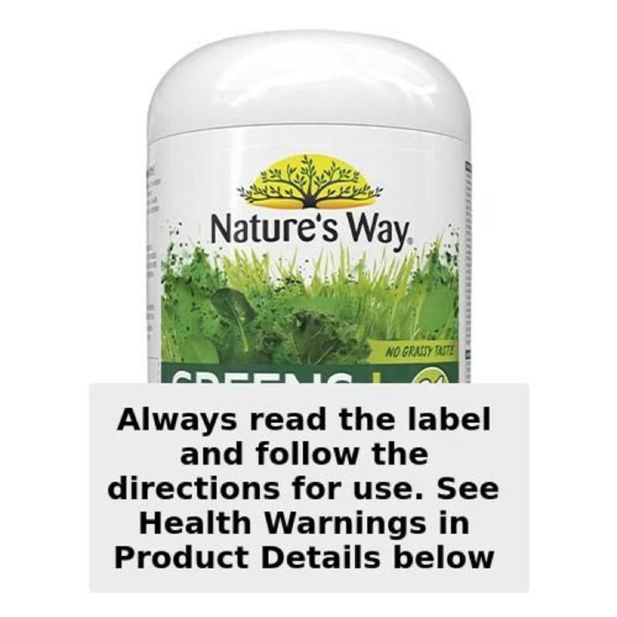 Natures Way Green + Superfood Powder 300g jar — premium green superfood blend with natural vitamins, antioxidants, and plant-based nutrients for daily wellness.