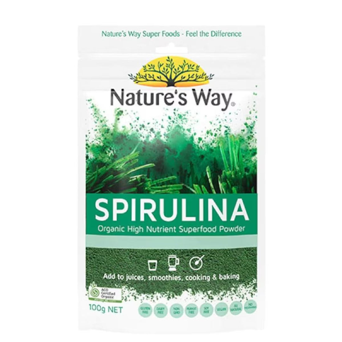 Natures Way Superfood Organic Spirulina Powder 100g - A natural, nutrient-rich superfood for overall wellness.