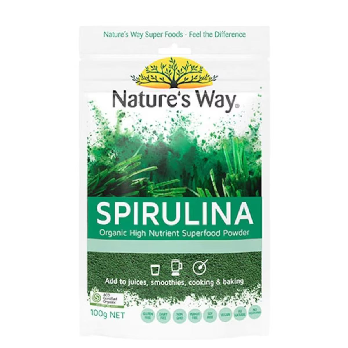 Natures Way Superfood Organic Spirulina Powder 100g - A natural, nutrient-rich superfood for overall wellness.
