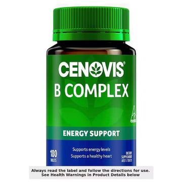 Cenovis B Complex 180 Tablets bottle, vitamin B supplement for energy and stress support, health and wellness product.