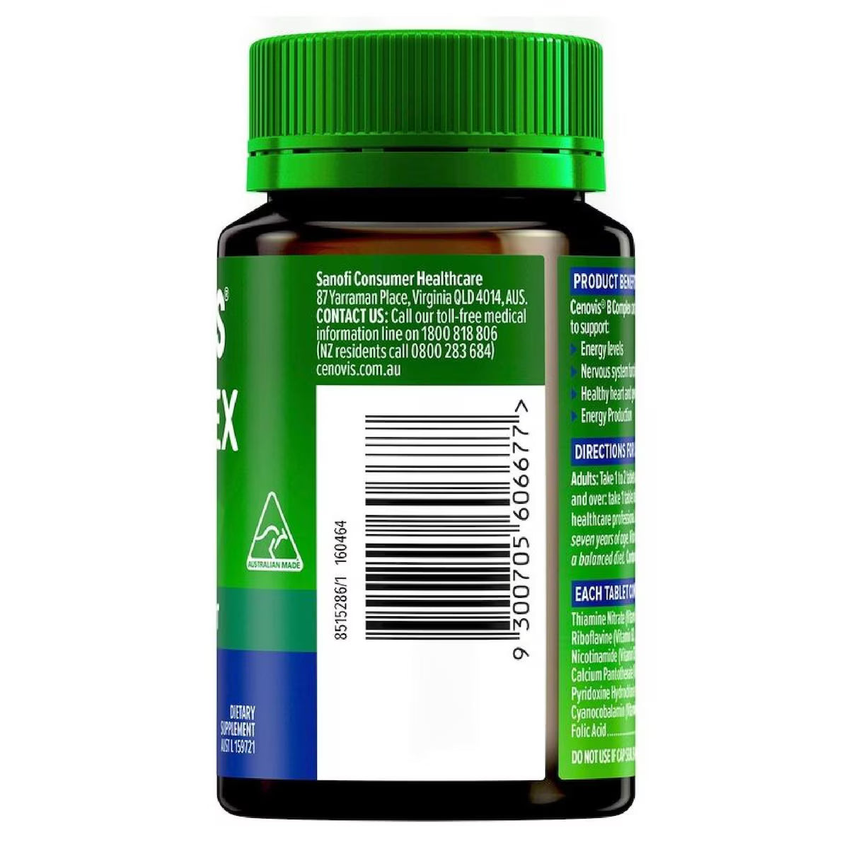 Cenovis B Complex 180 Tablets bottle, vitamin B supplement for energy and stress support, health and wellness product.