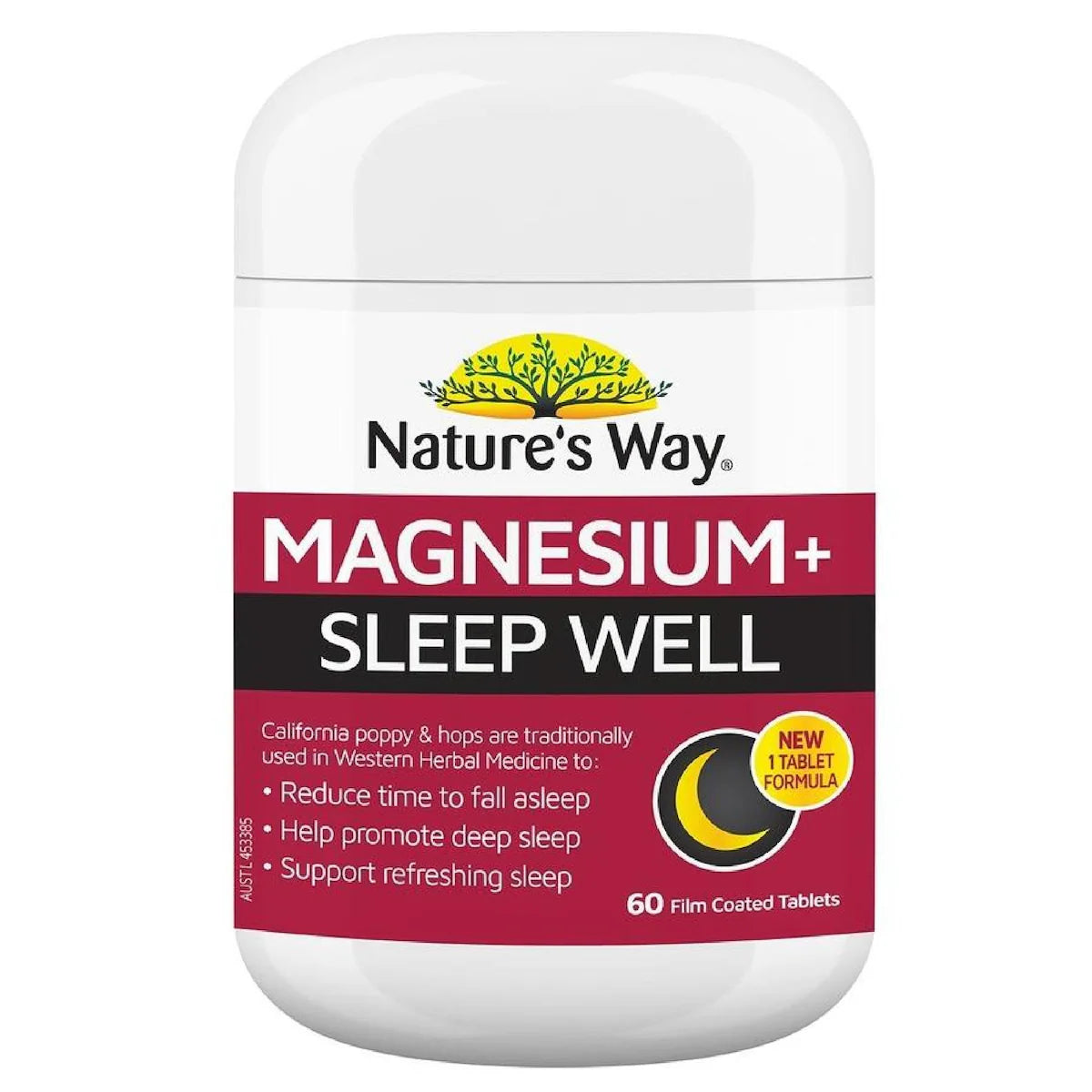 Nature's Way Magnesium + Sleep Well 60 Tablets bottle – natural sleep support supplement with magnesium, lavender, and herbal extracts for relaxation and better sleep.