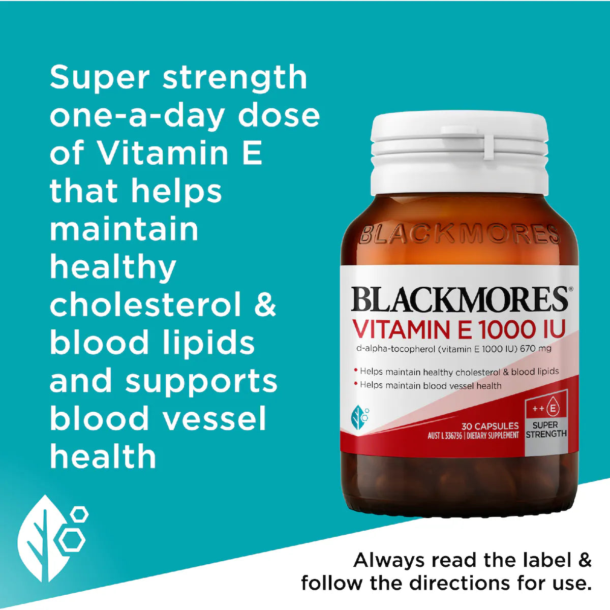 Blackmores Vitamin E 1000IU Cholesterol Health Capsules 30 pack, view 4