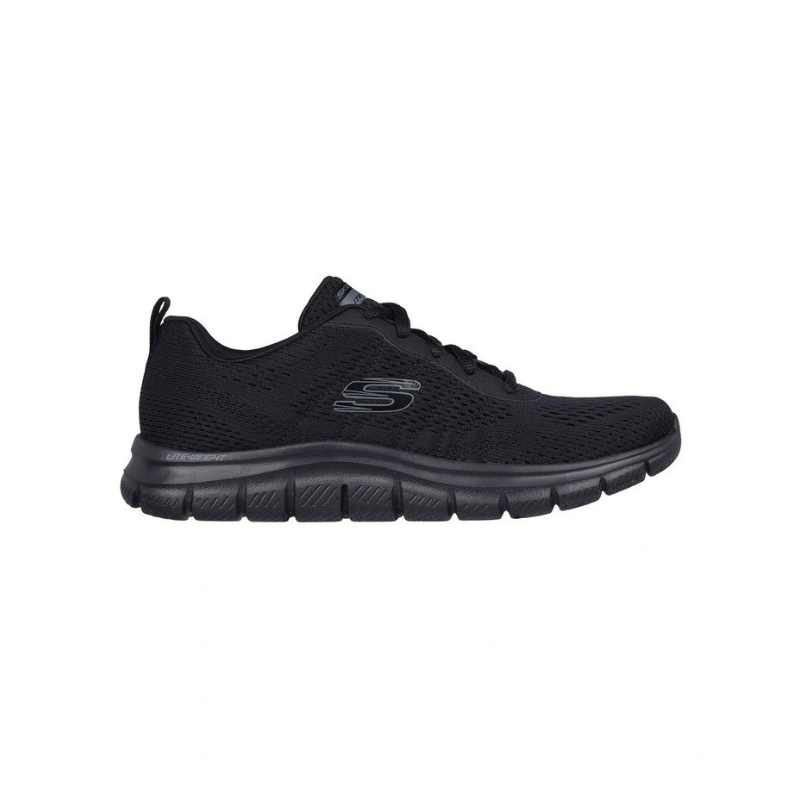 Skechers Track New Staple Sneakers in Black with lightweight cushioning and breathable sporty design