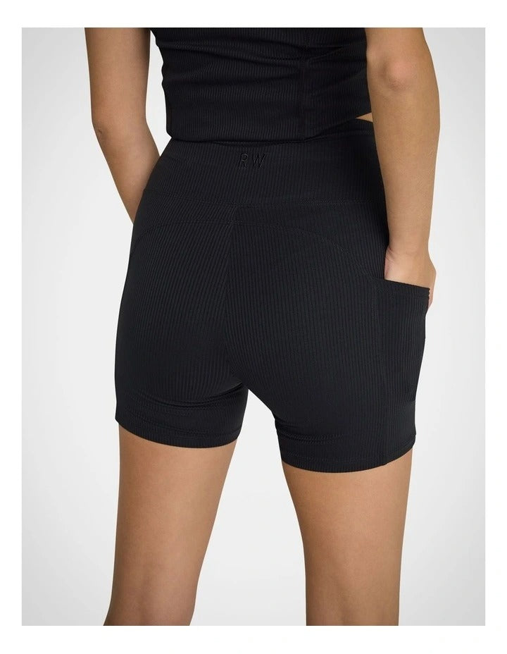 Rockwear black Rib Luxesoft mid-thigh bike shorts with high-rise