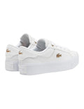 Lacoste Ziane Platform Leather Sneaker in White, featuring a clean leather upper with a stylish platform sole for added height and comfort.