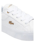 Lacoste Ziane Platform Leather Sneaker in White, featuring a clean leather upper with a stylish platform sole for added height and comfort.
