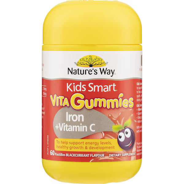 Nature's Way Kids Smart Vita Gummies Iron + Vitamin C 60 Pack — chewable gummy vitamins for kids, supporting healthy iron levels, energy, and immune function.