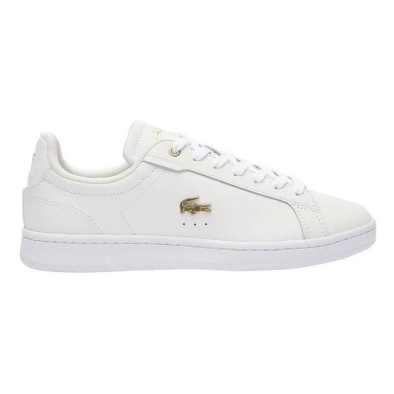 Lacoste Carnaby Pro Leather Sneakers in White/Gold, view 1