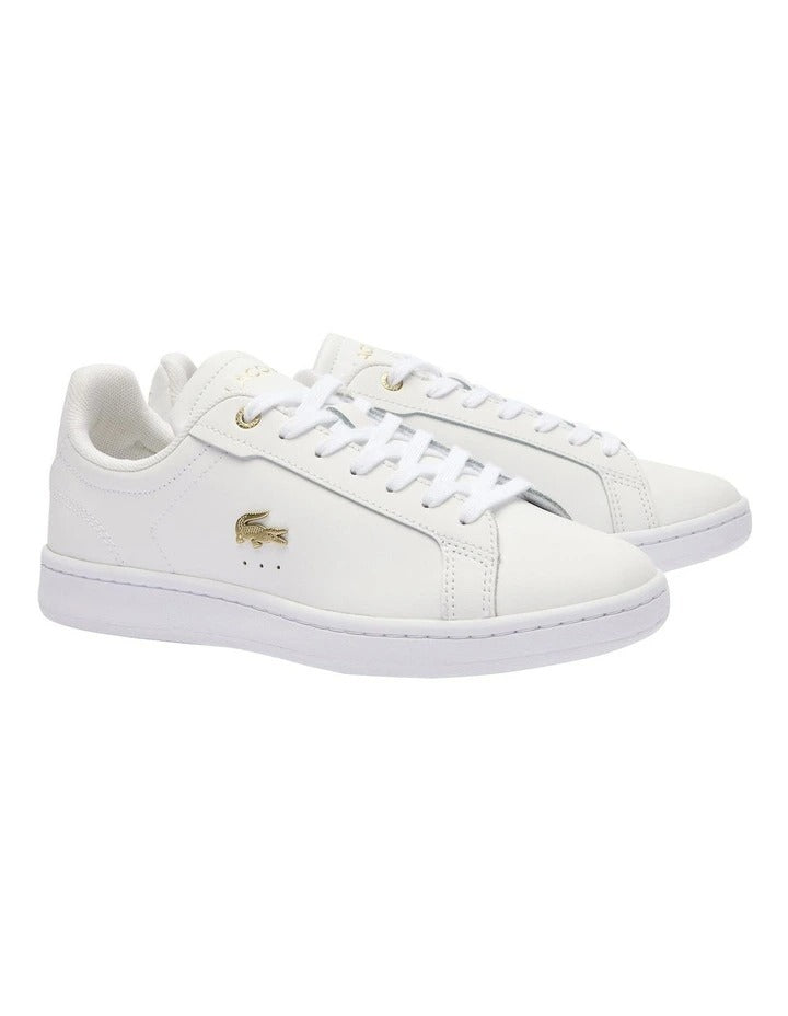 Lacoste Carnaby Pro Leather Sneakers in White/Gold, view 2