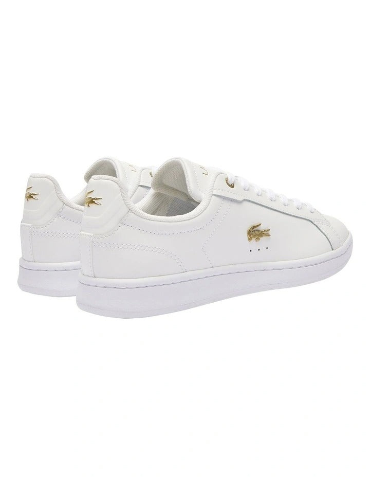 Lacoste Carnaby Pro Leather Sneakers in White/Gold, view 3