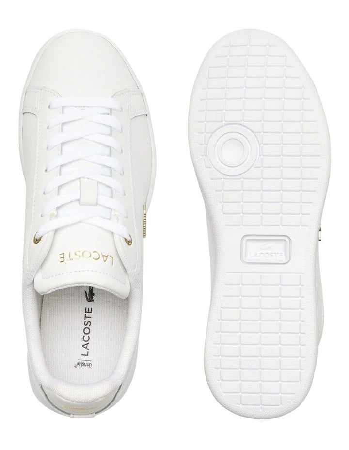 Lacoste Carnaby Pro Leather Sneakers in White/Gold, view 4
