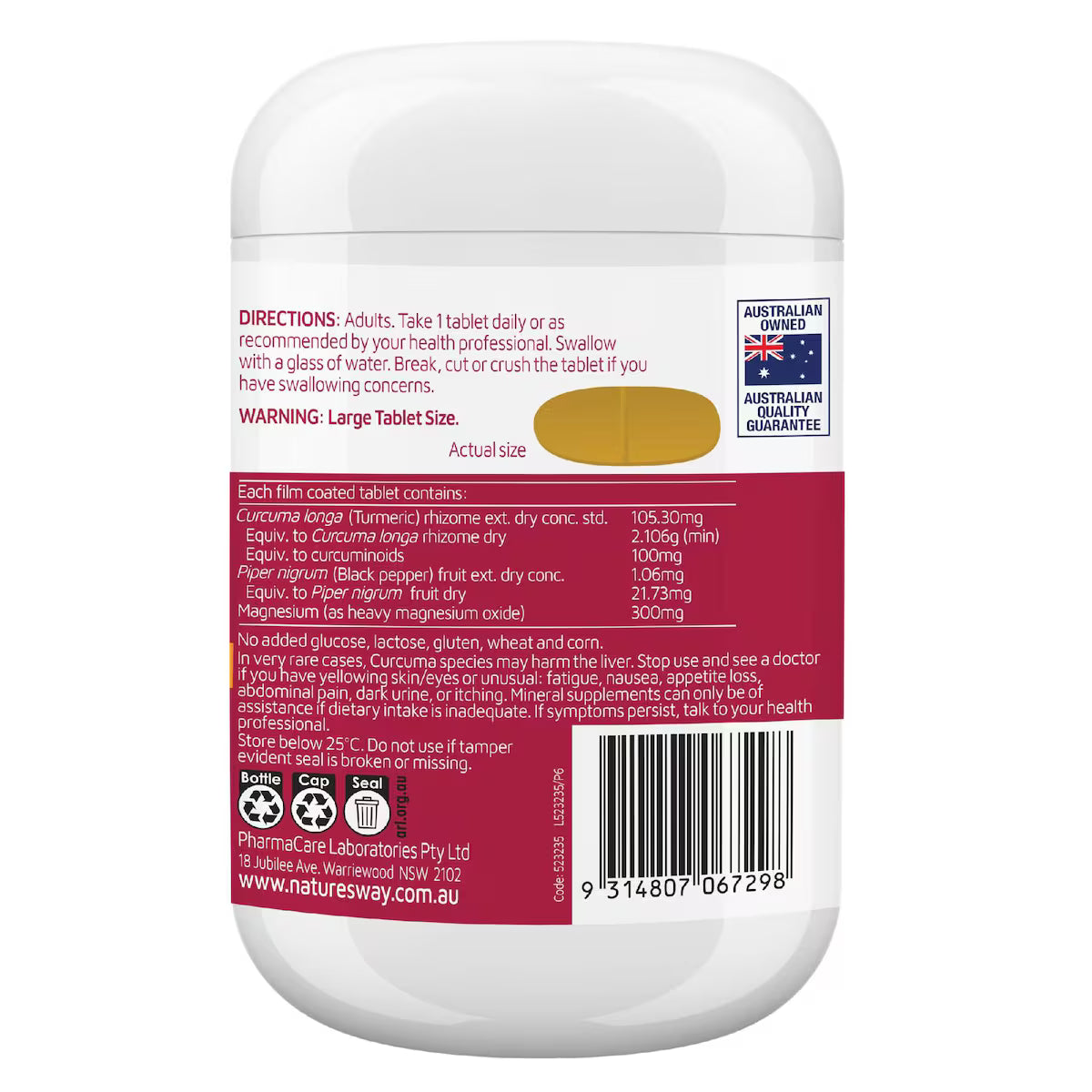 Nature’s Way Magnesium & Turmeric Tablets 150 pack — dietary supplement supporting muscle relaxation, joint comfort, and overall wellness.