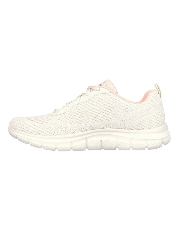 Skechers Track New Staple Shoes in Natural Pink with lightweight cushioning and sporty design