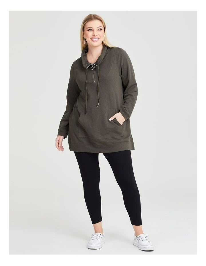 Taking Shape Funnel Neck Active Tunic in Khaki, view 3