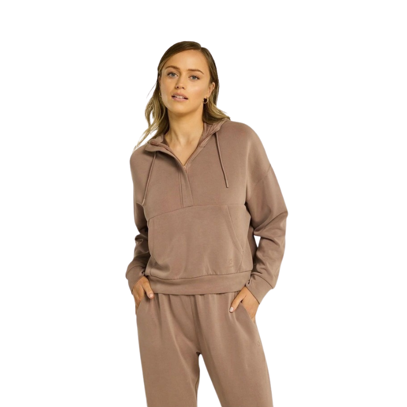 Rockwear Travel Half Zip Hoodie in Coffee – Front View