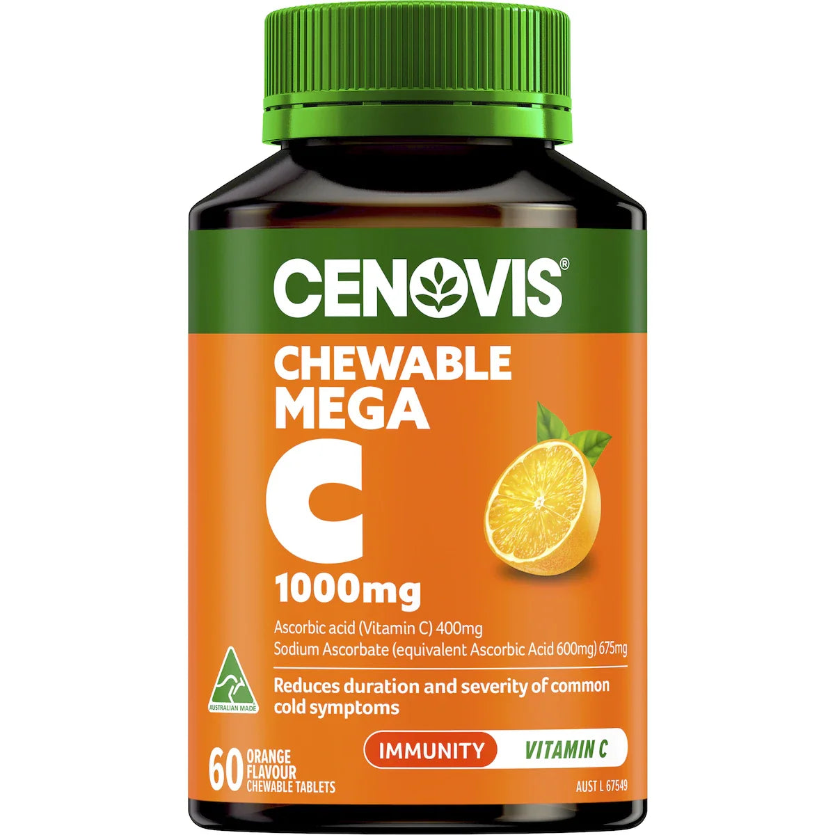 Cenovis Mega Vitamin C 1000mg Chewable Tablets 60 pack – immune support supplement for daily health and wellness
