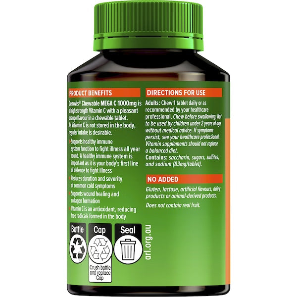 Cenovis Mega Vitamin C 1000mg Chewable Tablets 60 pack – immune support supplement for daily health and wellness