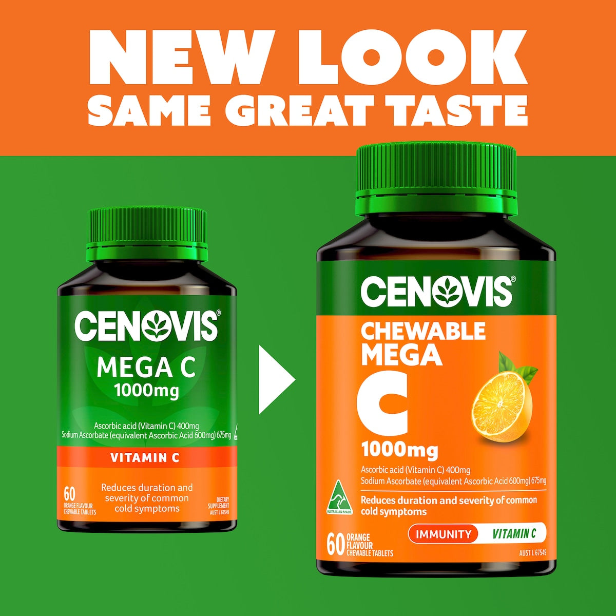Cenovis Mega Vitamin C 1000mg Chewable Tablets 60 pack – immune support supplement for daily health and wellness