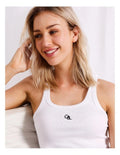 Scoop neck sleeveless top by Chloe & Lola in ribbed cotton-elastane fabric.