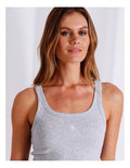 Chloe & Lola grey marle ribbed cotton loungewear tank top for women, scoop neck, sleeveless, fitted design