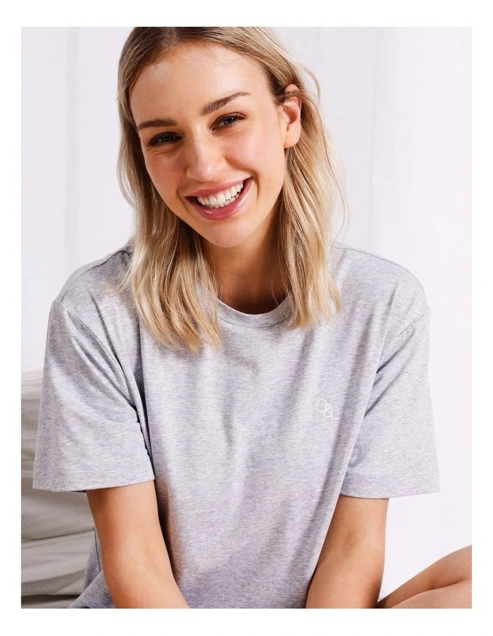 Chloe & Lola Women's Loungewear Relaxed Boxy T-Shirt in Grey Marle