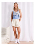 Chloe & Lola ecru French terry loungewear shorts for women, elasticated waist, relaxed fit, soft cotton blend fabric