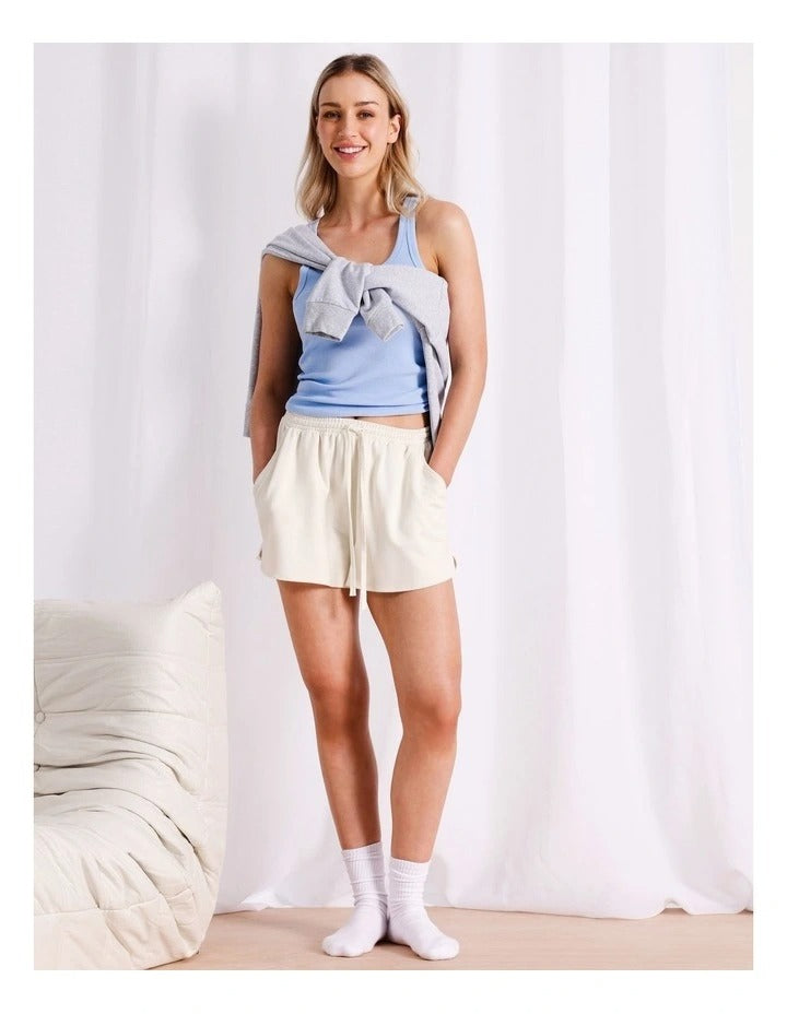 Chloe & Lola Loungewear French Terry Short in Ecru, view 4