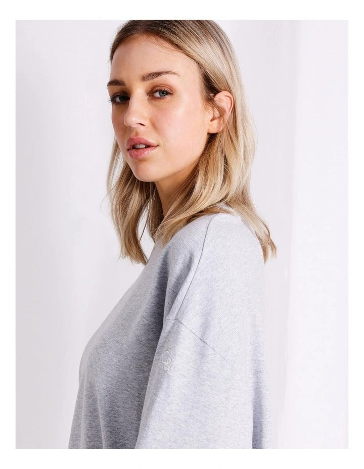 Relaxed fit crew neck top, 57% cotton, 38% modal, 5% elastane, worn by model 177cm, size 8.