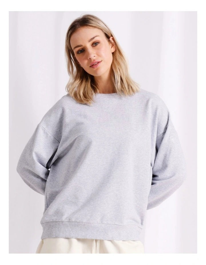 Relaxed fit crew neck top, 57% cotton, 38% modal, 5% elastane, worn by model 177cm, size 8.